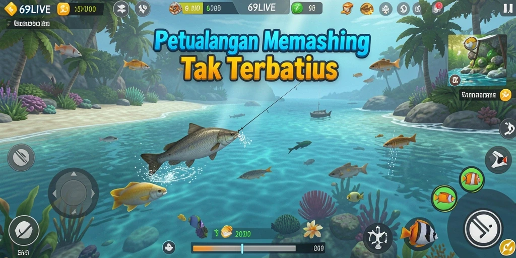 Tampilan asyik gameplay memancing dalam 69LIVE yang menantang.