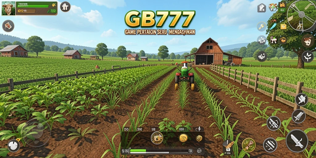 Screenshot utama GB777 menampilkan aktivitas bertani yang seru dan interaktif.