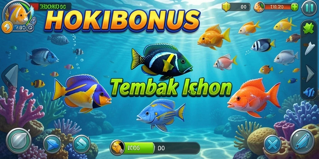 Gameplay seru HOKIBONUS dengan ikan berwarna-warni.