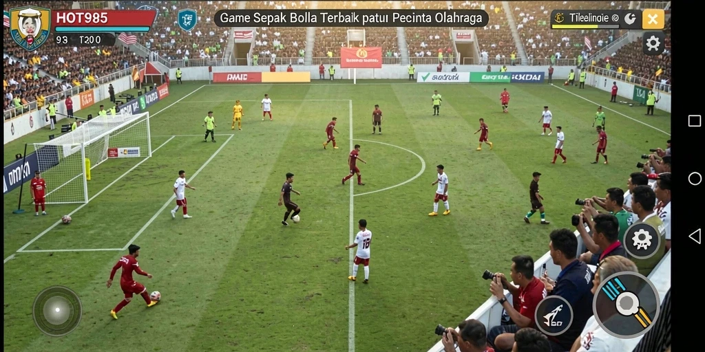 Screenshot gameplay HOT985 menampilkan aksi seru dalam pertandingan sepak bola.