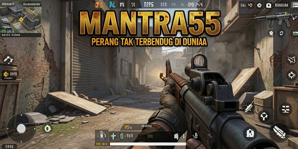Screenshot dari gameplay <strong>MANTRA55</strong> yang menunjukkan aksi tembak-menembak yang intens.