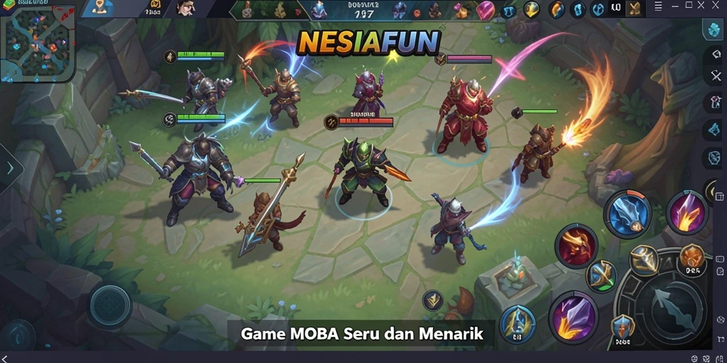 Tangkapan layar gameplay epik dari NESIAFUN dengan pertarungan hero.