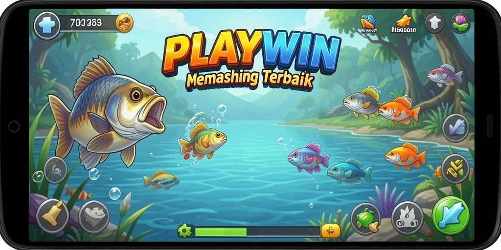 Tampilan gameplay <strong>PLAYWIN</strong> yang memukau saat memancing ikan.