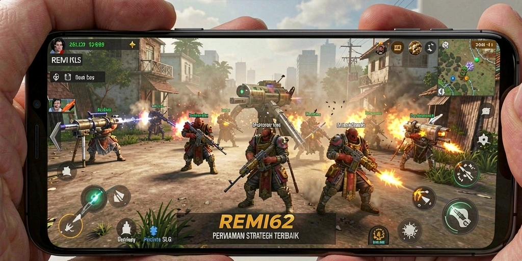 Tampilan gameplay REMI62 yang menampilkan strategi dan pertempuran seru.