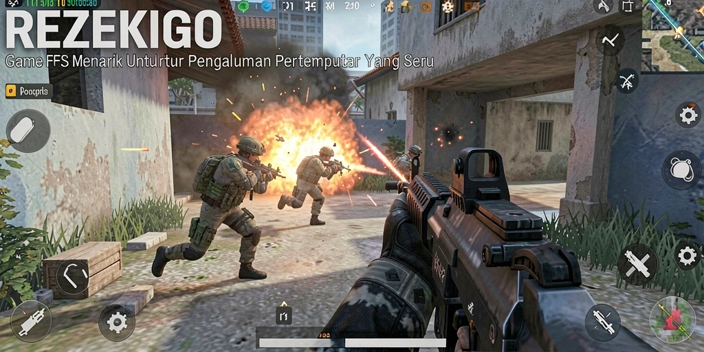 Screenshot gameplay <strong>REZEKIGO</strong> menunjukkan pertarungan FPS yang mendebarkan.