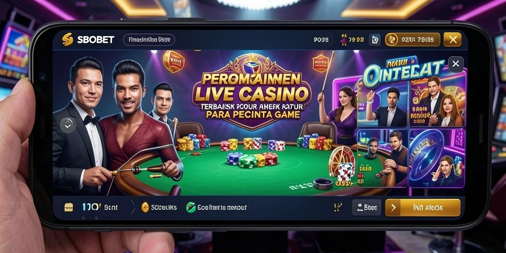 Screenshot SBOBET menampilkan dealer langsung dalam aksi permainan Live Casino.