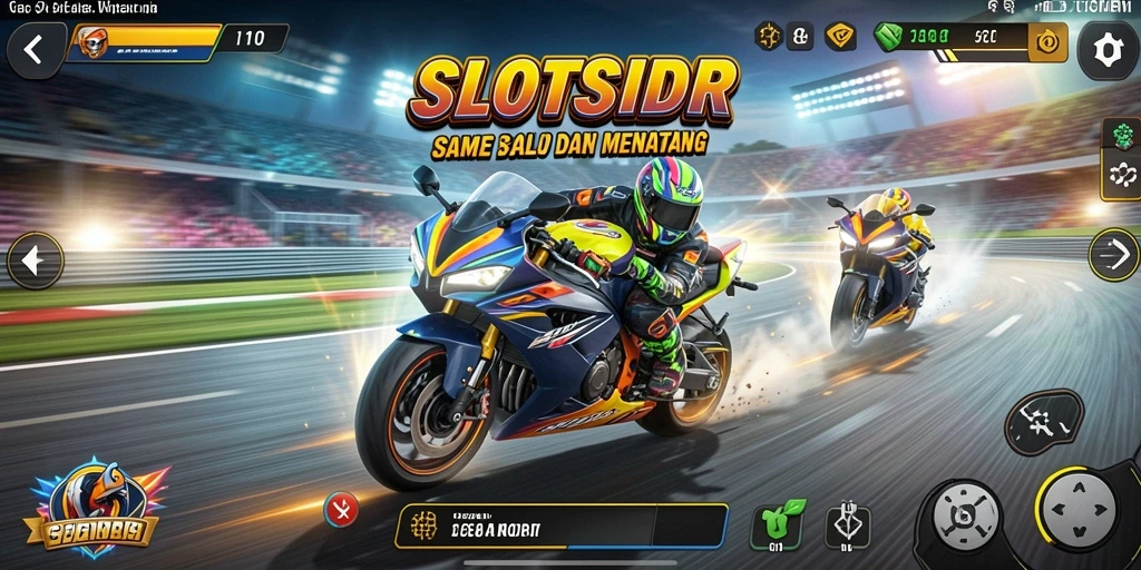Screenshot SLOTSIDR menampilkan serunya balapan motor di trek menantang.