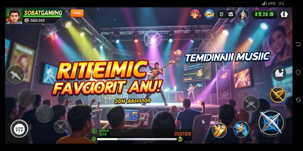 Tampilan gameplay seru dalam SOBATGAMING, menampilkan tantangan musik.