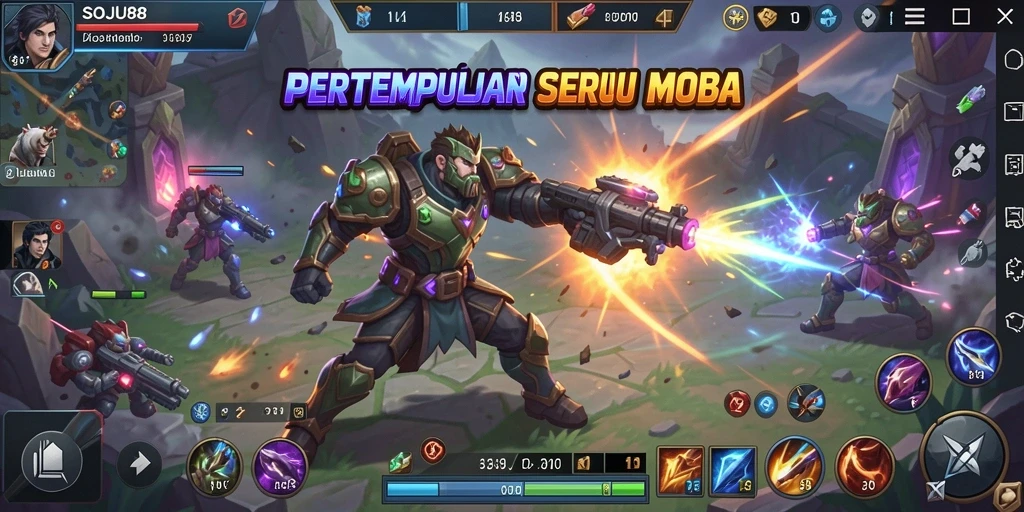 Tampilan menarik dari gameplay MOBA di SOJU88.
