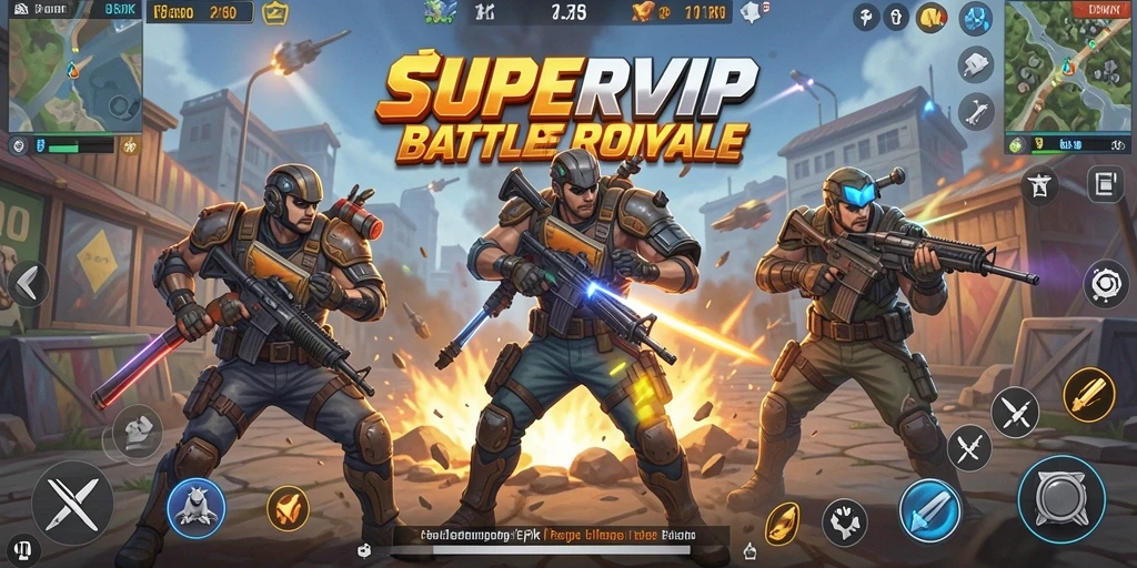Screenshot gameplay SUPERVIP menampilkan pertempuran seru di medan luas.
