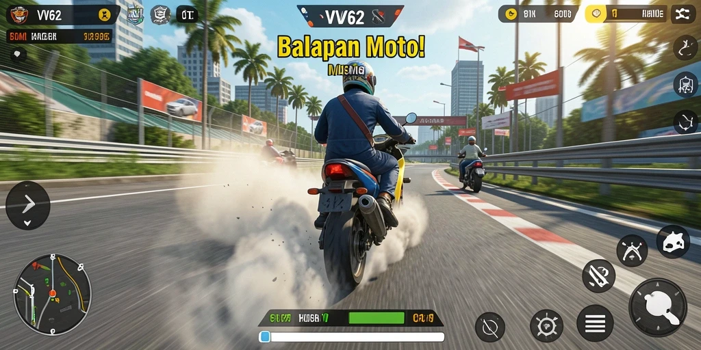 Gameplay seru dalam balapan motor yang mendebarkan.