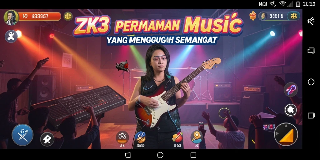 Screenshot menunjukkan pemain menikmati gameplay musik yang penuh warna.